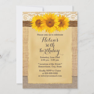 Invitation Country Sunflowers Laced Burlap fête d'anniversair