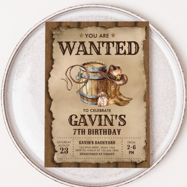 Invitation Country Western Recherché Cowboy fête d'anniversai (Wanted Cowboy Country Western Birthday Party Invitation)