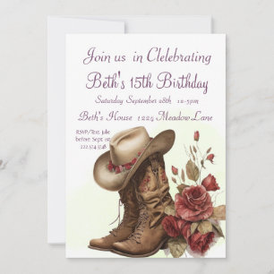 Invitation Country Western, Rose, 15e anniversaire