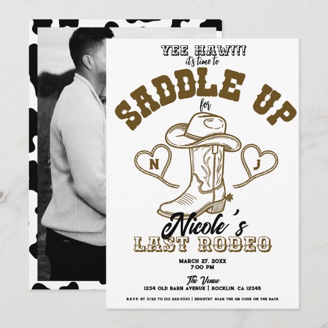 Invitation Country Western Vintage Dernier Rodéo Enterrement  (Devant / Derrière)
