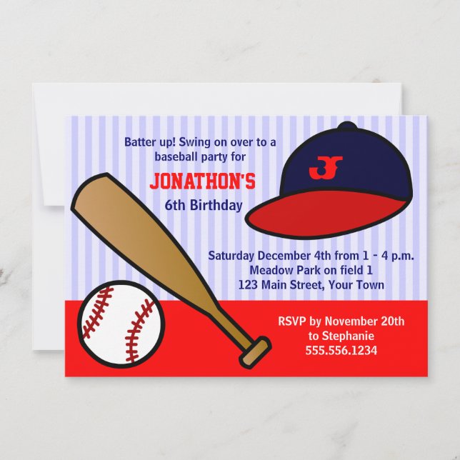 Invitation Coup de baseball sur coutume fête d'anniversaire - (Devant)