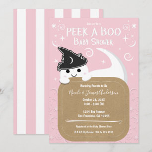Invitation Coup de peek a BOO Sorcière fantôme rose Baby Show