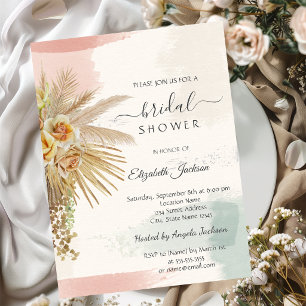 Invitation Coup de pinceau,Fleurs Bohèmes Baby Shower