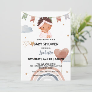 Invitation Coupe afro arc-en-ciel étoile ballon baby shower