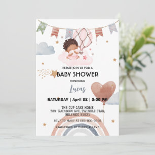 Invitation Coupe afro arc-en-ciel étoile ballon baby shower