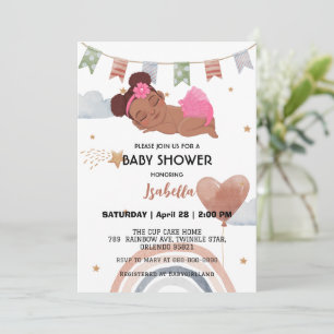 Invitation Coupe afro en ballon arc-en-ciel filles baby showe