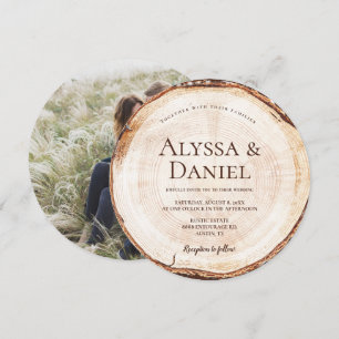 Invitation Coupe de bois Slice Photo personnalisée Mariage ru