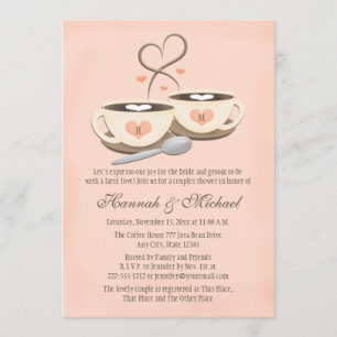 Invitation Coupe de café Monogrammé Blush Couples Coeur Coupl