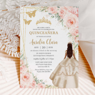Invitation Coupe de Champagne Florale Blush Quinceanera