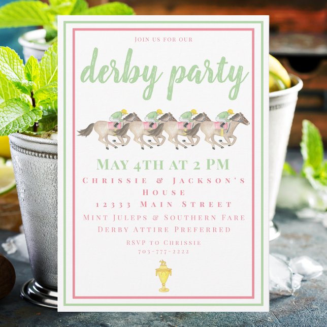 Invitation Coupe de course hippique du Derby Party Watercolor (Créateur téléchargé)