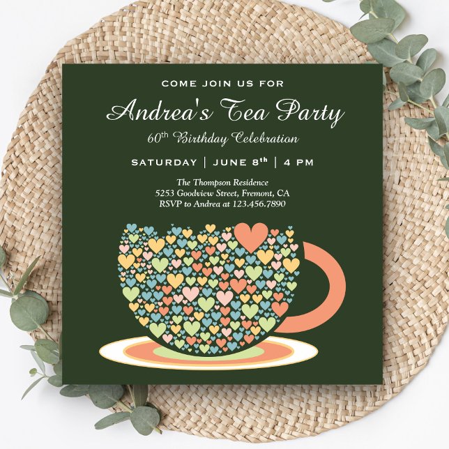 Invitation Coupe de thé colorée | Tea Party d'anniversaire ve (Créateur téléchargé)