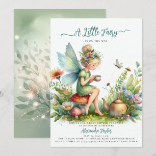 Invitation Coupe de Thé Fée Fleur sauvage Champagne Baby Girl