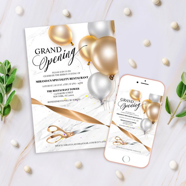 Invitation Coupe du ruban d'ouverture Grand Ballons d'argent  (Créateur téléchargé)