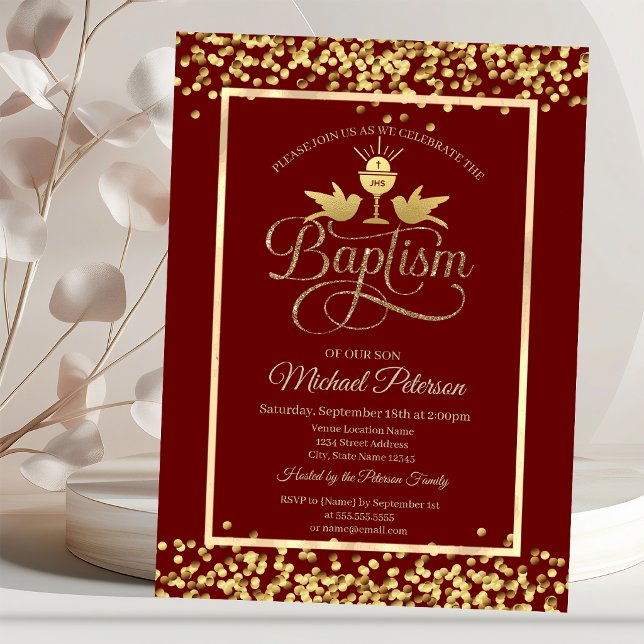 Invitation Coupe en or Confettis Rouge (Créateur téléchargé)