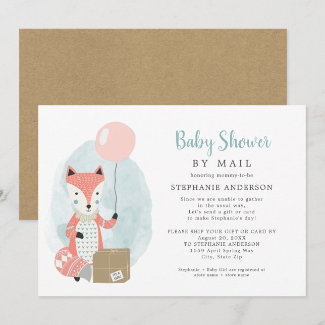Invitation Coupe Fox boîte de livraison Baby shower fille par (Devant / Derrière)