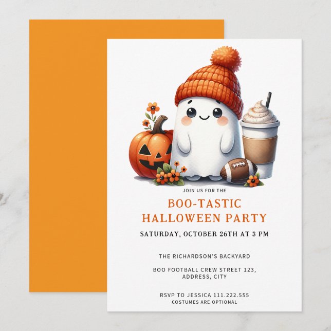 Invitation Coupe Ghost Football Boo-Tastic Halloween Party (Devant / Derrière)