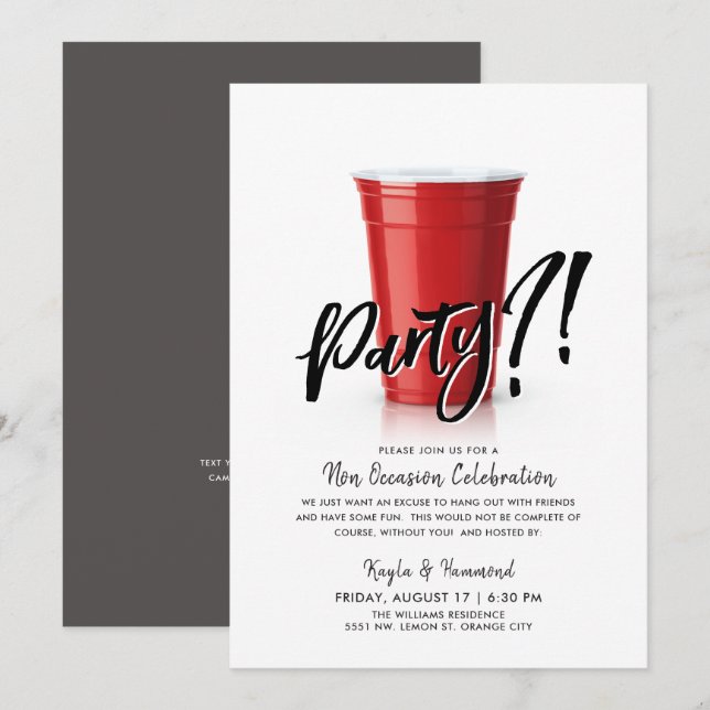 Invitation Coupe rouge | Fête pour n'importe quelle occasion (Devant / Derrière)