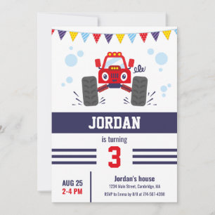 Invitation Coupe Rouge Monster Truck Anniversaire de enfant P