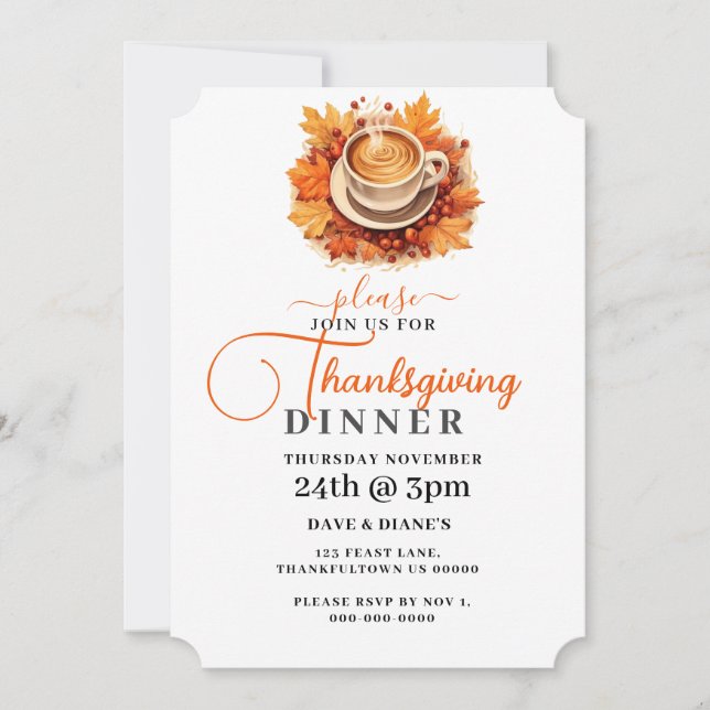 Invitation Coupe simple de Café Feuilles d'automne Thanksgivi (Devant)