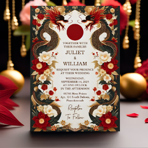 Invitation Couper asiatique moderne Floral chinois Bilingue M