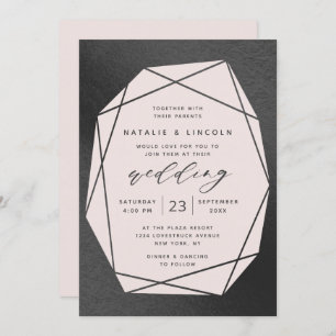 Invitation Couper Gemstone Blush Pink & Black Foil Mariage