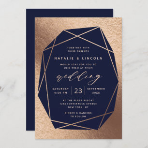 Invitation Couper Gemstone Navy Blue & Copper Foil Mariage