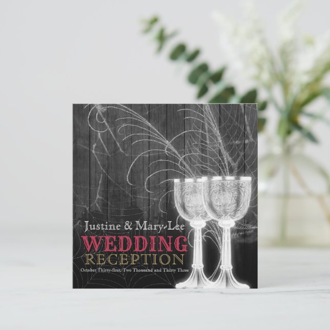 Invitation Coupes d'argent Toile d'araignée Gothique Mariage  (Debout devant)