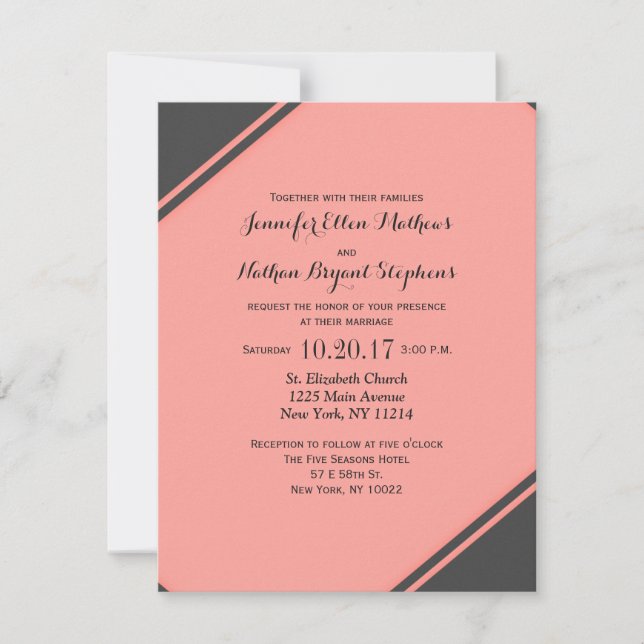 Invitation Coupes diagonales rose et gris charbon (Devant)