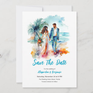 Invitation Couple à Beach Watercolor Mariage Enregistrer La