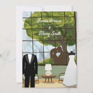 Invitation Couple Amoureux Arbre Maison Cosy Vue Mariage