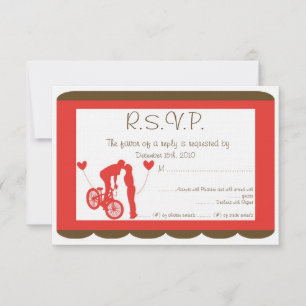 Invitation Couple Bike Rouge / Mariage Brown RSVP