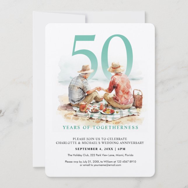 Invitation Couple d'aquarelle en amour Anniversaire Mariage (Devant)