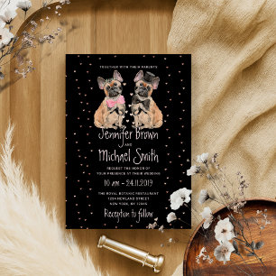 Invitation Couple de Bouledogues Français noirs mariée marié 
