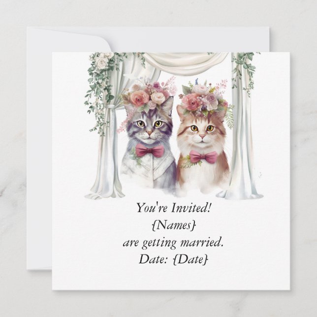 Invitation Couple de chat pour mariage Enregistrer la date In (Devant)