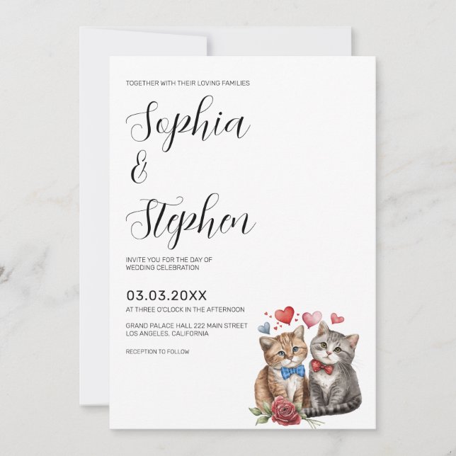 Invitation Couple de chats en amour mariage (Devant)