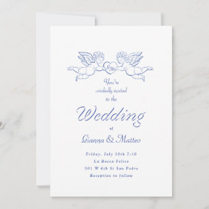 Invitation Couple de chérubins Cupidon tenant un cœur de mari