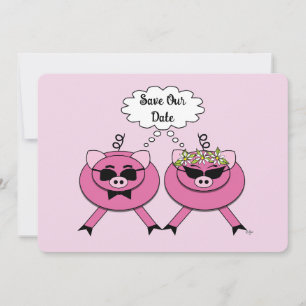 Invitation Couple de cochons roses mignons Enregistrez la dat