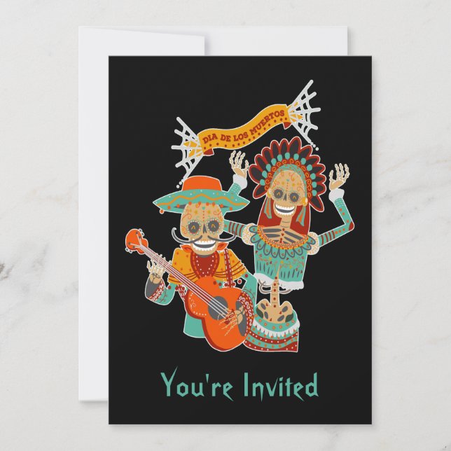 Invitation Couple de crâne de sucre Dia de los Muertos Invita (Devant)