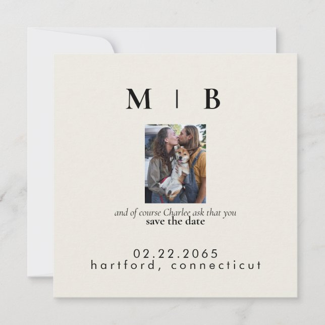 Invitation Couple de crème avec animal de compagnie Photo Mar (Devant)