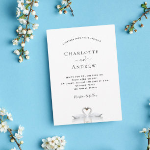 Invitation Couple de cygne amoureux mariage blanc