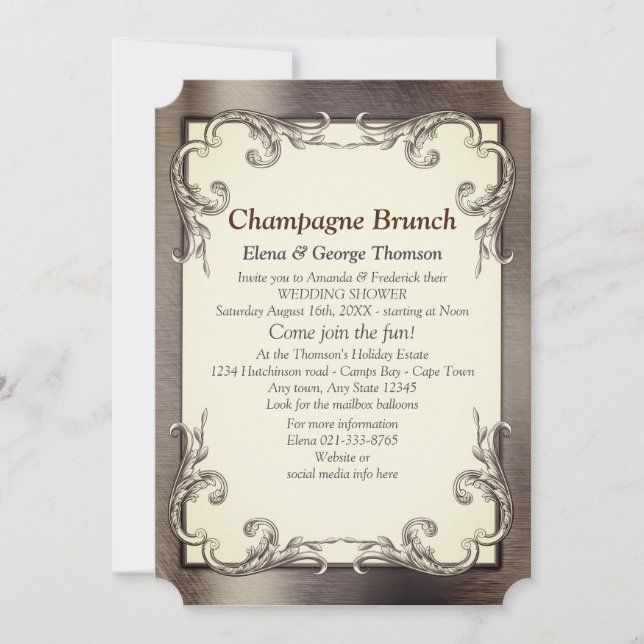 Invitation Couple de douche en feuille d'or-argent-laiton (Devant)