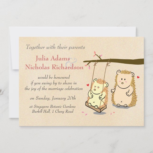 Invitation Couple de hérissons mignons sur une balançoire d'a (Devant)