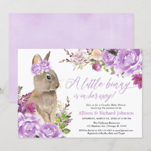 Invitation Couple de lapin de Pâques en violet baby shower