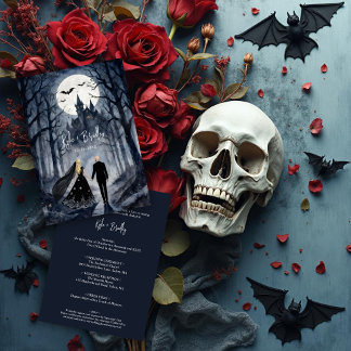 Invitation Couple de mariage dans une mystérieuse forêt gothi