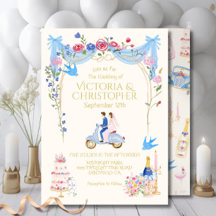 Invitation Couple de mariage fantaisiste scooter italien