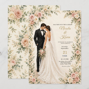 Invitation Couple de mariage floral automnal