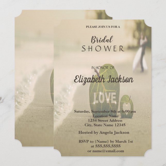 Invitation Couple de mariage sur la plage, Amour  Réception d (Devant / Derrière)