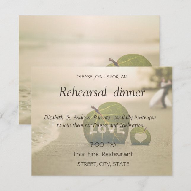 Invitation Couple de mariage sur la plage, dîner de répétitio (Devant / Derrière)