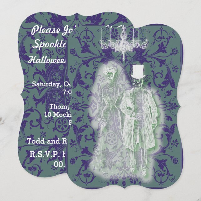 Invitation Couple de mariés squelette de fantôme gothique (Devant / Derrière)