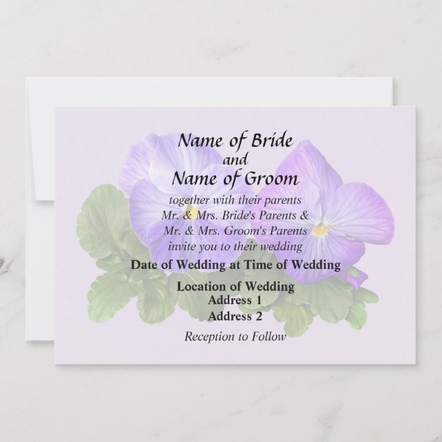 Invitation Couple de Pensées Violet Clair et Blanc (Devant)